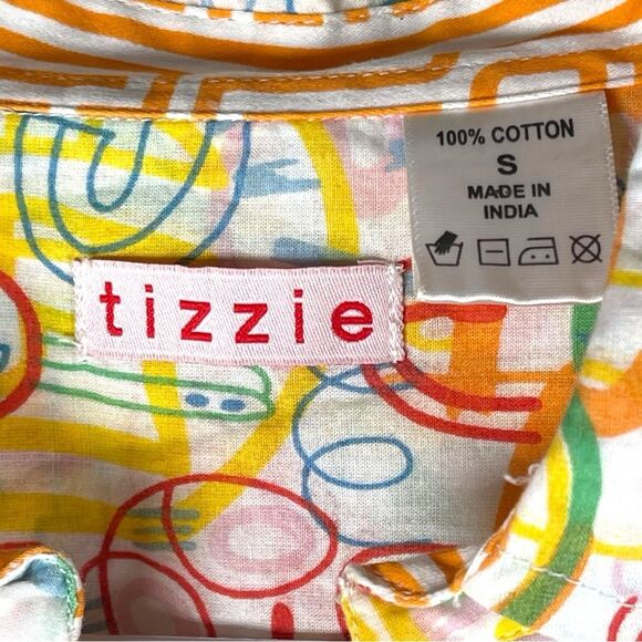 Tizzie Multicolor Abstract Graffiti Art Print 3/4 Sleeve Tie Neck Top Size Small - Picture 4 of 6